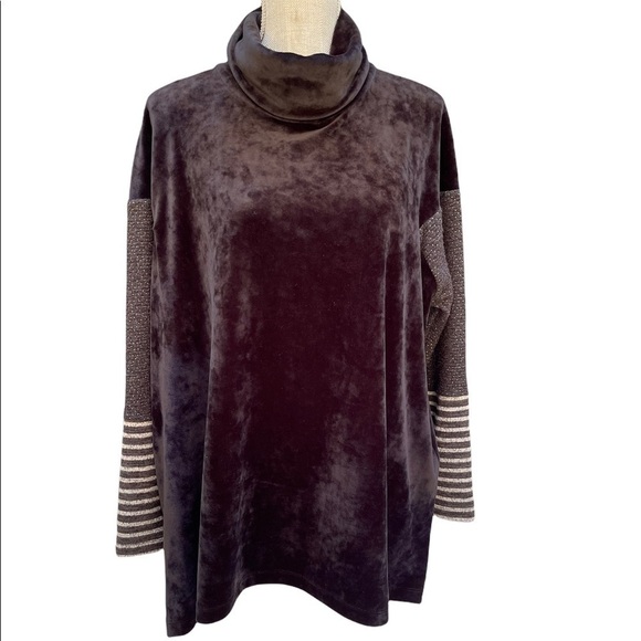 KEDEM Sasson Black Label Black Velour with Charcoal / Grey Knit Sleeves Top OS - Picture 10 of 10